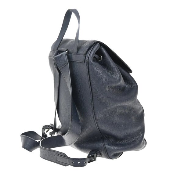 PRADA Logo Backpack Bag Vitello Daino Leather Navy Blue Silver Italy 667RF606 - Picture 3 of 15